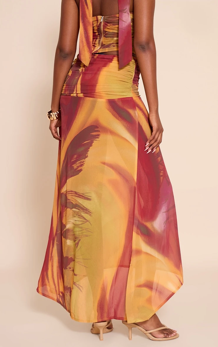 Multi Abstract Printed Chiffon Ruched Maxi Skirt 3 Multi Abstract Printed Chiffon Ruched Maxi Skirt - Image 3