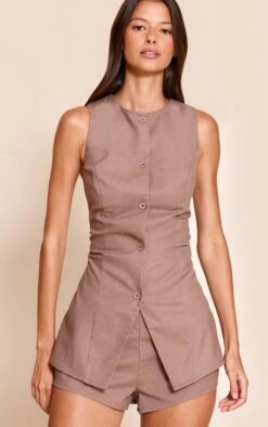 Prettylittlething Mushroom Tailored Woven Button Down Romper -Pretty Little Thing Shop e6387cc5ec16b792fb572e5f6717435ad1ae964f CNN3674 4 red tailored woven button down playsuit