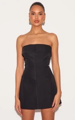 Prettylittlething Black Woven Belt Detail Shift Dress