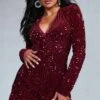 Prettylittlething Burgundy Velvet Sequin Plunge Long Sleeve Romper -Pretty Little Thing Shop e6b5012e0fec2440f844485cb8725a18d3a69e5d cnb8499 1