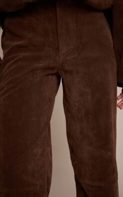 Dark BrownSuede Straight Leg Pants -Pretty Little Thing Shop e6c1abc8192295031b1c96d50894b6c899da41ef CNO0651 4 dark brown suede straight leg trousers