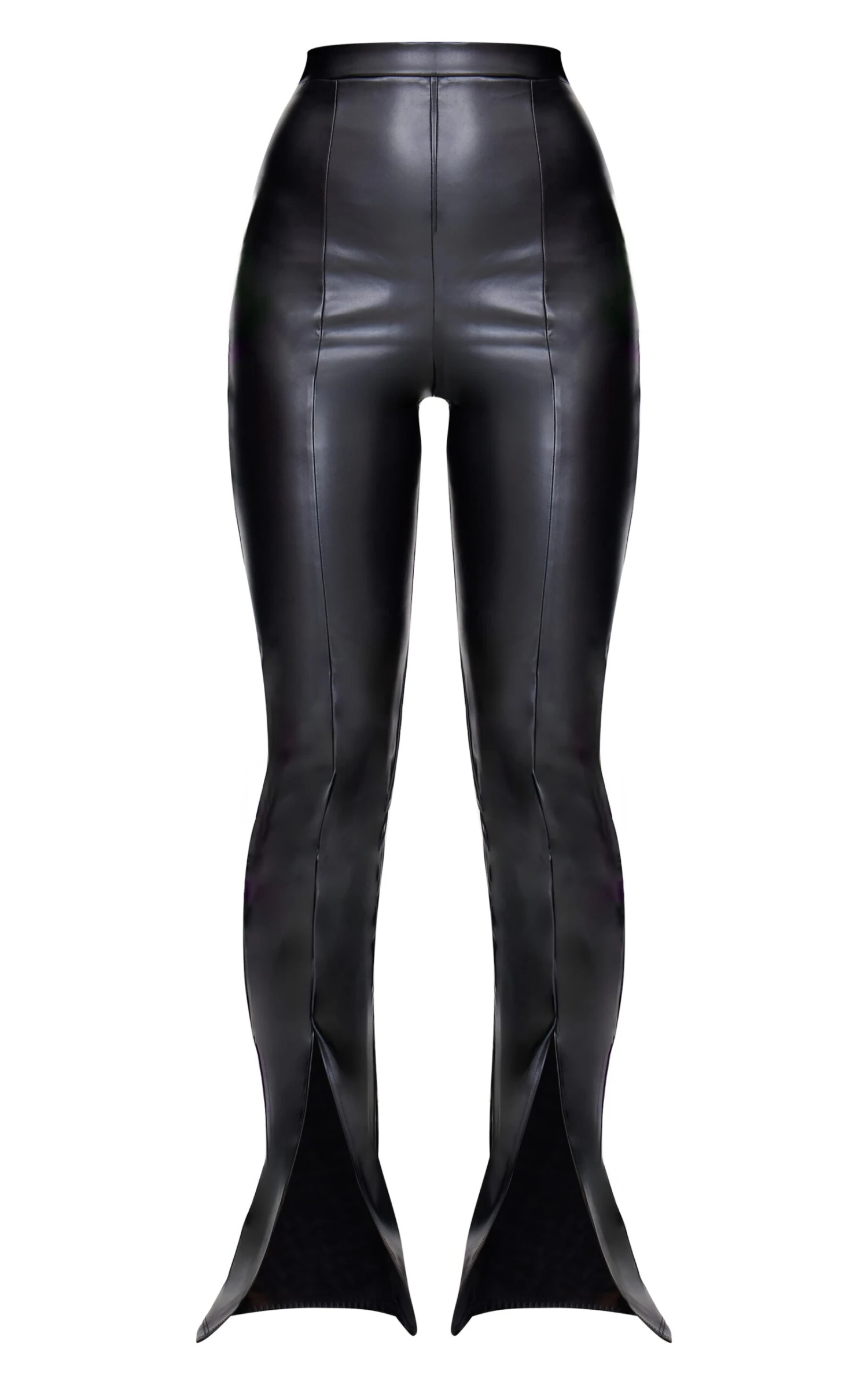Prettylittlething Black Faux Leather Seam Detail Split Hem Pants 5 Prettylittlething Black Faux Leather Seam Detail Split Hem Pants - Image 5