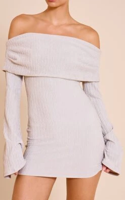 Prettylittlething Grey Textured Bardot Long Sleeve Bodycon Dress -Pretty Little Thing Shop e6ee6792931fd3616584dbaf09b8d8c42e635eb2 CNN3815 4 grey textured bardot long sleeve bodycon dress
