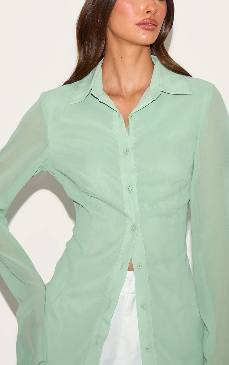 Prettylittlething Pale Lime Fitted Chiffon Shirt 4 Prettylittlething Pale Lime Fitted Chiffon Shirt - Image 4