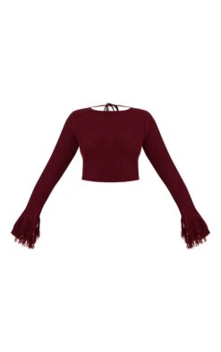 Wine Tassel Cuff Cropped Top -Pretty Little Thing Shop e760403d35c6495a601d377474b8b443febab790 CNO2558 5 wine tassel cuff cropped top