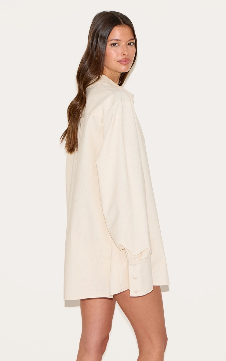 Prettylittlething Ecru Oversized Lightweight Woven Cuff Shirt - Image 2