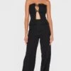Prettylittlething Black Tailored Woven Thin Belt Detail Bandeau Jumpsuit