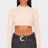 Prettylittlething Oatmeal Knitted Cropped Crew Neck Sweater