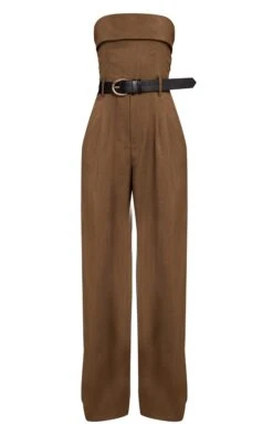 Prettylittlething Khaki Woven Bandeau Belted Wide Leg Jumpsuit -Pretty Little Thing Shop e7f990fc31da4b71edfe8c4155a601c1895008b6 CNO4737 5 khaki woven bandeau belted wide leg jumpsuit