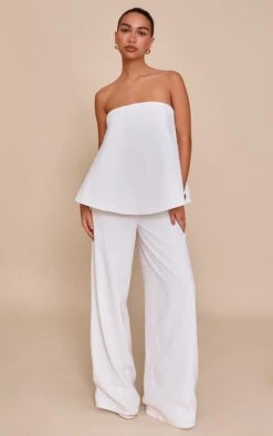 Prettylittlething White Structured Woven Peplum Straight Leg Jumpsuit