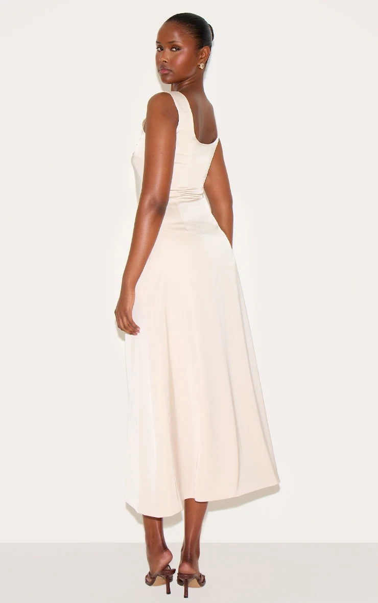 Prettylittlething Natural Satin Drop Waist Midi Dress 2 Prettylittlething Natural Satin Drop Waist Midi Dress - Image 2