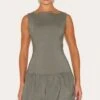 Prettylittlething Khaki Stretch Woven Puffball Dress