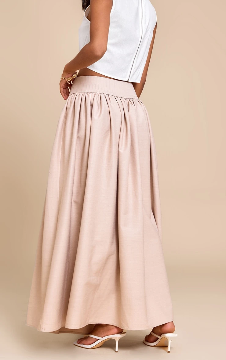 Prettylittlething Stone Woven Drop Waist Rib Panel Maxi Skirt - Image 3