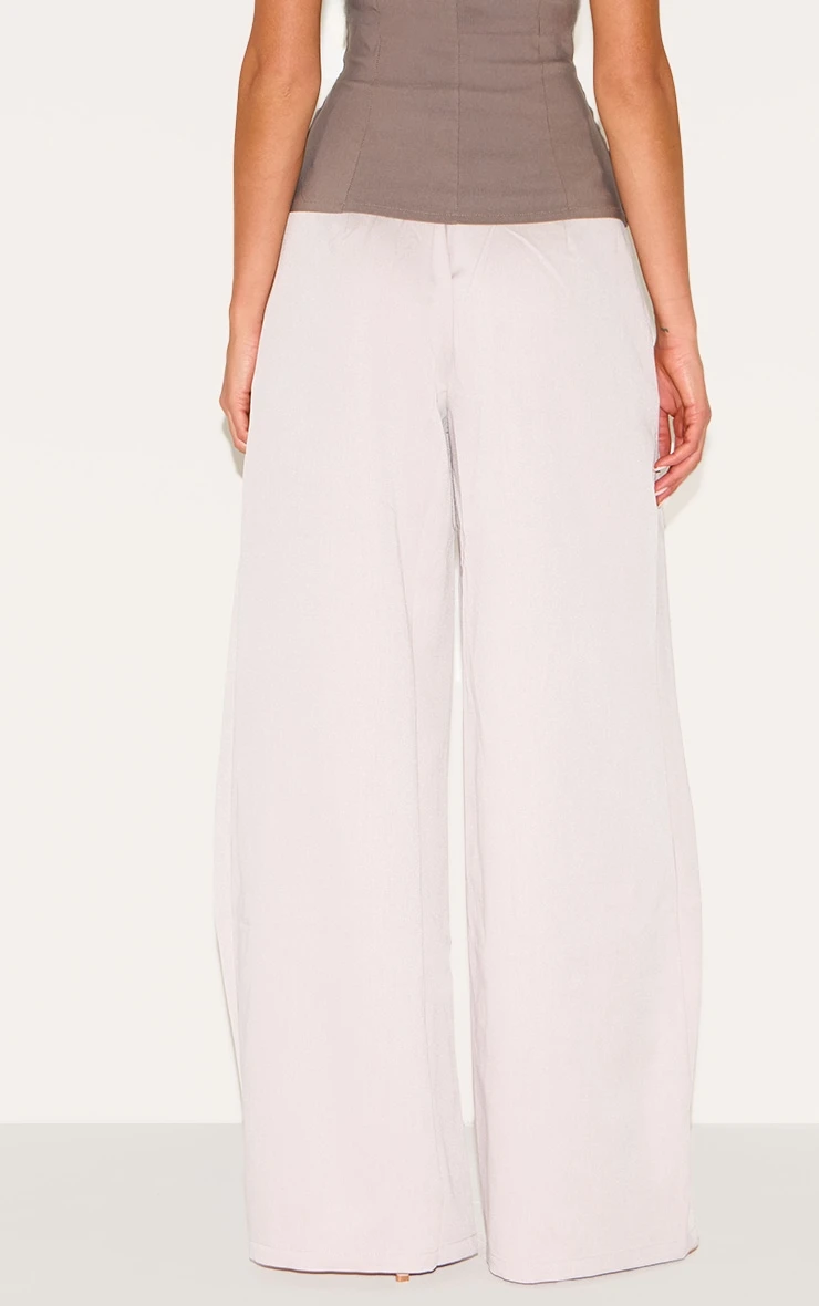 Prettylittlething Stone Woven Pleat Detail Wide Leg Tailored Pants 3 Prettylittlething Stone Woven Pleat Detail Wide Leg Tailored Pants - Image 3