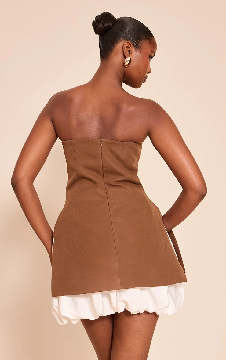 Chocolate Tailored Bandeau Puffball Hem Shift Dress 2 Chocolate Tailored Bandeau Puffball Hem Shift Dress - Image 2
