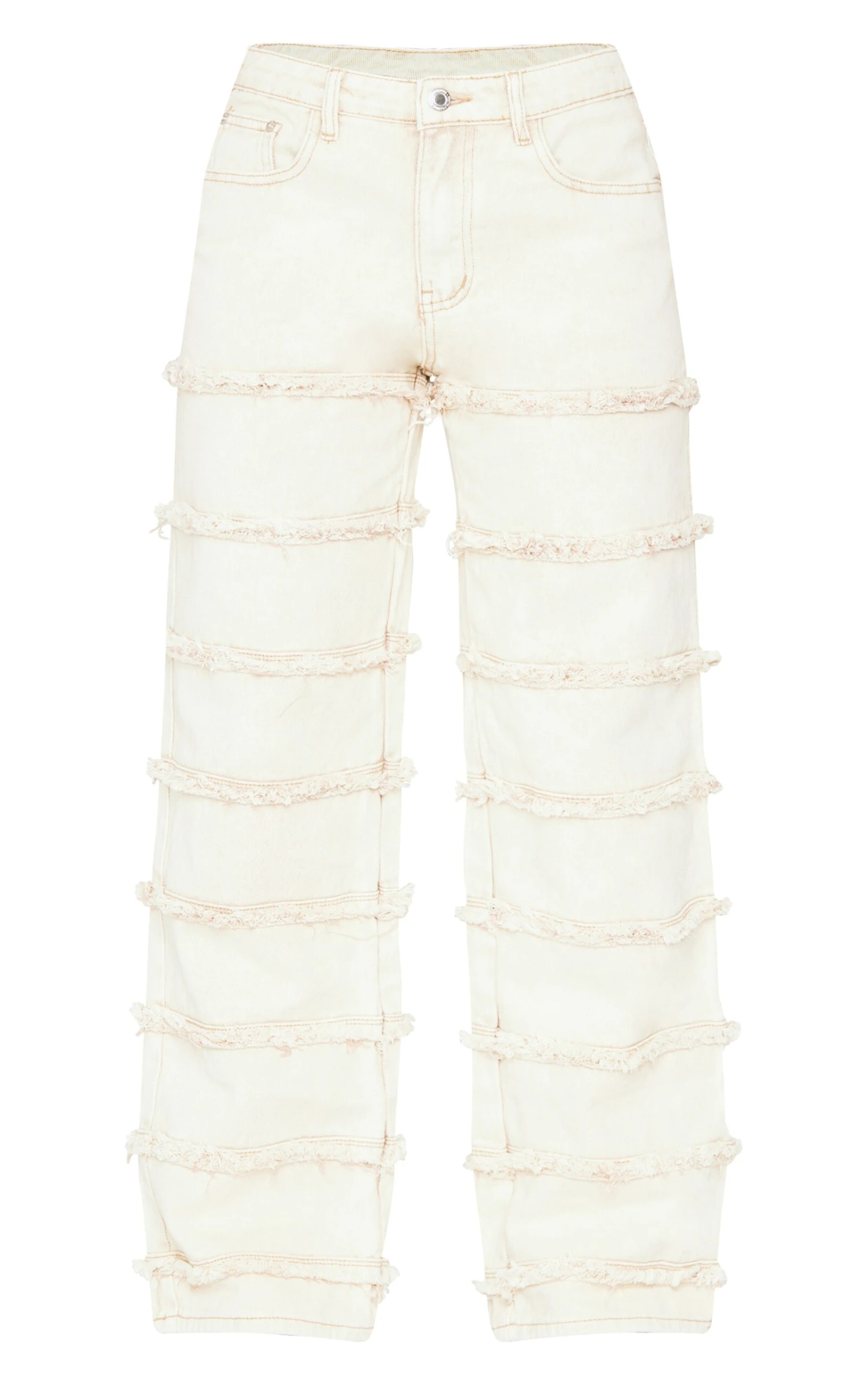 Prettylittlething Washed Stone Frayed Striped Seam Wide Leg Jeans 5 Prettylittlething Washed Stone Frayed Striped Seam Wide Leg Jeans - Image 5