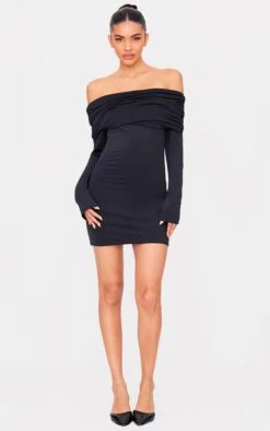 Prettylittlething Black Matte Sculpt Double Layer Foldover Bardot Long Sleeve Mini Dress -Pretty Little Thing Shop e9243d98dca27026b8609161cf1f00c90fa354c1 cnl4519 3