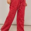 Prettylittlething Red Washed Oversized Low Rise Wide Leg Sweatpants