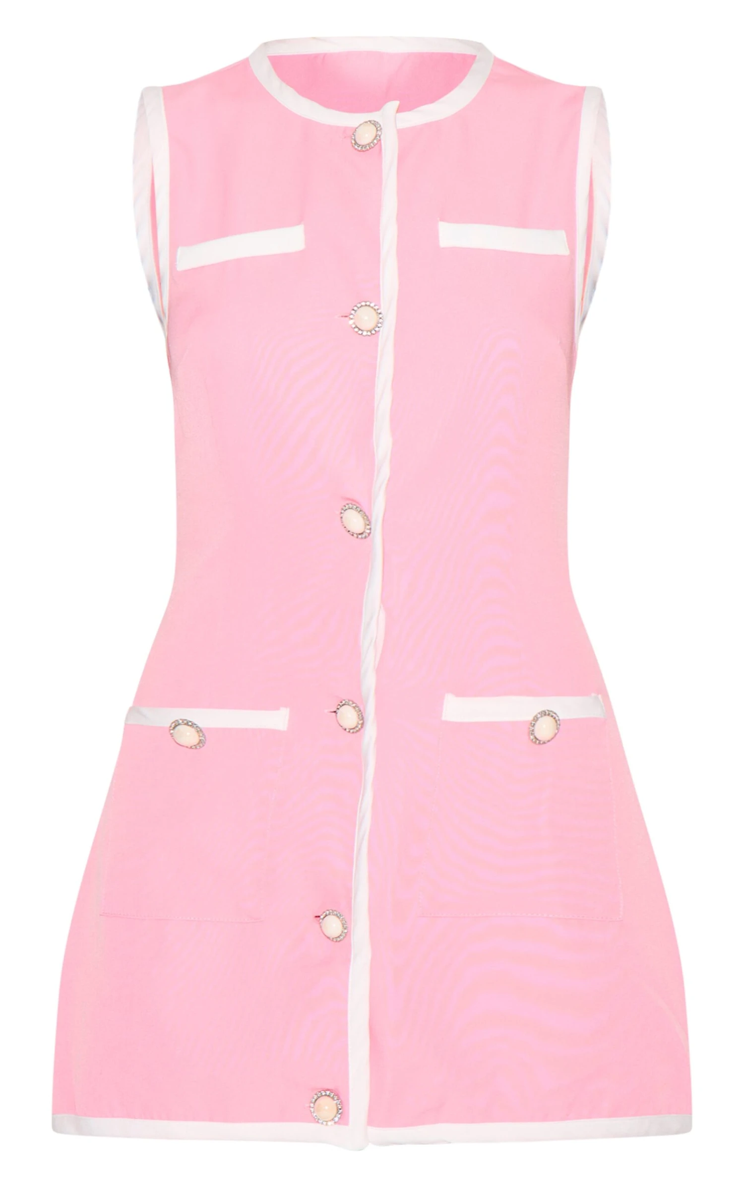 Prettylittlething Pink Contrast Detailed Pearl Button Woven Romper 5 Prettylittlething Pink Contrast Detailed Pearl Button Woven Romper - Image 5