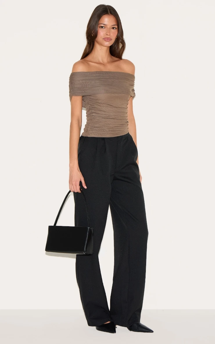 Prettylittlething Mushroom Mesh Foldover Ruched Bandeau Top 3 Prettylittlething Mushroom Mesh Foldover Ruched Bandeau Top - Image 3