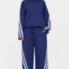 Navy Contrast Striped Wide Leg Sweatpants
