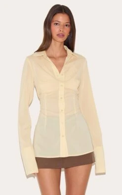 Prettylittlething Butter Cream Chiffon Fitted Shirt