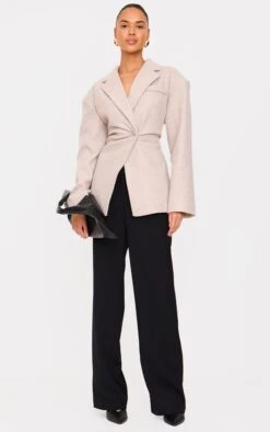 Prettylittlething Stone Wool Look Cinched Blazer