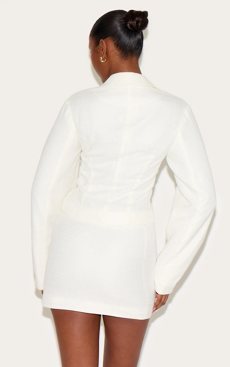 Prettylittlething Cream Boucle Cinched Waist Blazer 1 Prettylittlething Cream Boucle Cinched Waist Blazer