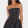 Prettylittlething Black Satin Corset Detail Bandeau Romper