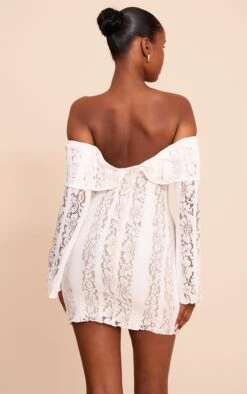 Prettylittlething Cream Lace Bardot Long Sleeve Mini Dress -Pretty Little Thing Shop ea672e9916a5e06062318d9e26e2dd38a92e76e3 CNN3980 2 cream lace bardot long sleeve mini dress