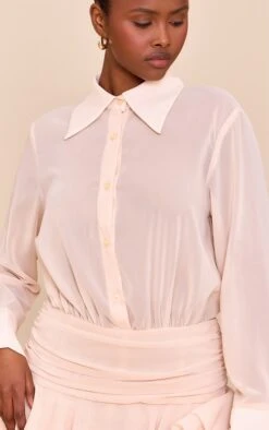 Prettylittlething Beige Chiffon Sheer Waist Detail Romper -Pretty Little Thing Shop eae35be8f87a2cb125e232cf2f73e055e91aa4e2 CNM5713 4 beige chiffon sheer waist detail playsuit