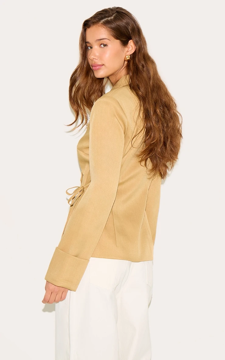 Prettylittlething Sand Tie Side Blazer 2 Prettylittlething Sand Tie Side Blazer - Image 2