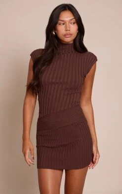 Chocolate High Neck Asymmetric Detail Top