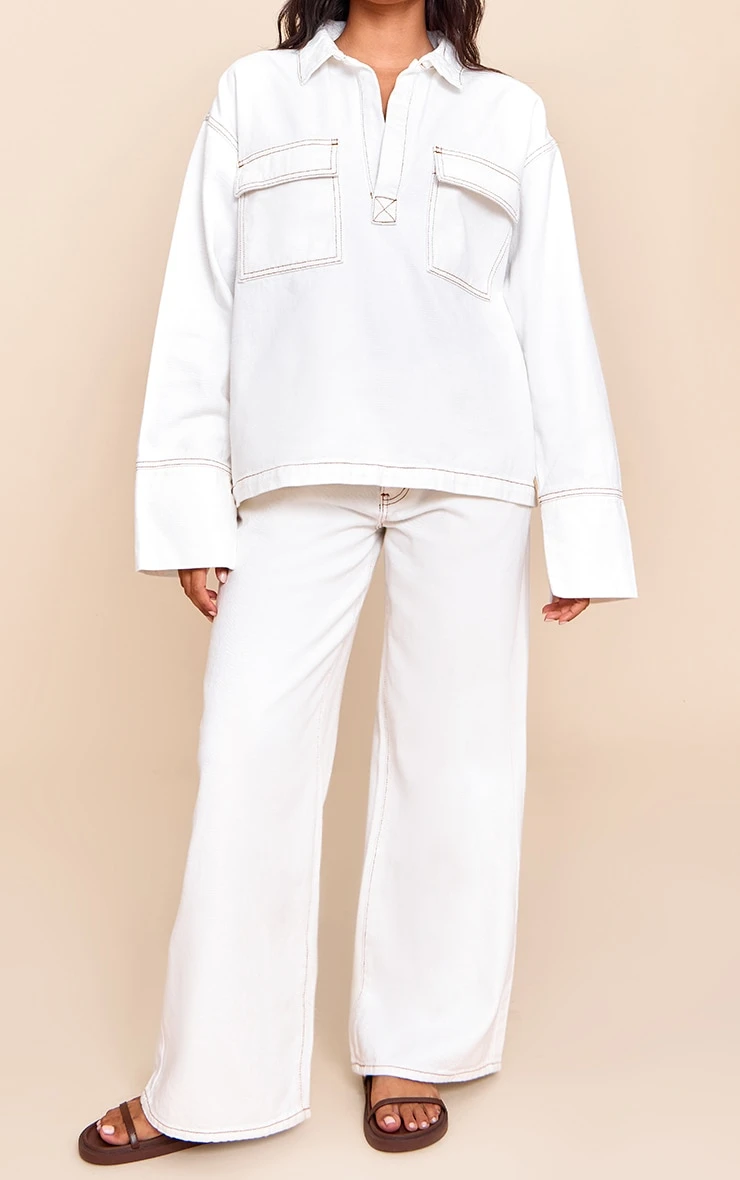 Prettylittlething White Slouchy Wide Leg Style Jeans 2 Prettylittlething White Slouchy Wide Leg Style Jeans - Image 2