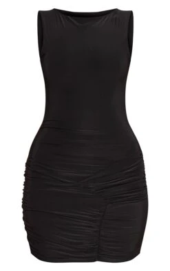 Prettylittlething Black Slinky Boat Neck Asymmetric Ruched Bodycon Mini Dress -Pretty Little Thing Shop ebcc4f2ab739ee2b38498dea0b2e8727b22b55ee CNO3248 5 black slinky boat neck asymmetric ruched bodycon mini dress