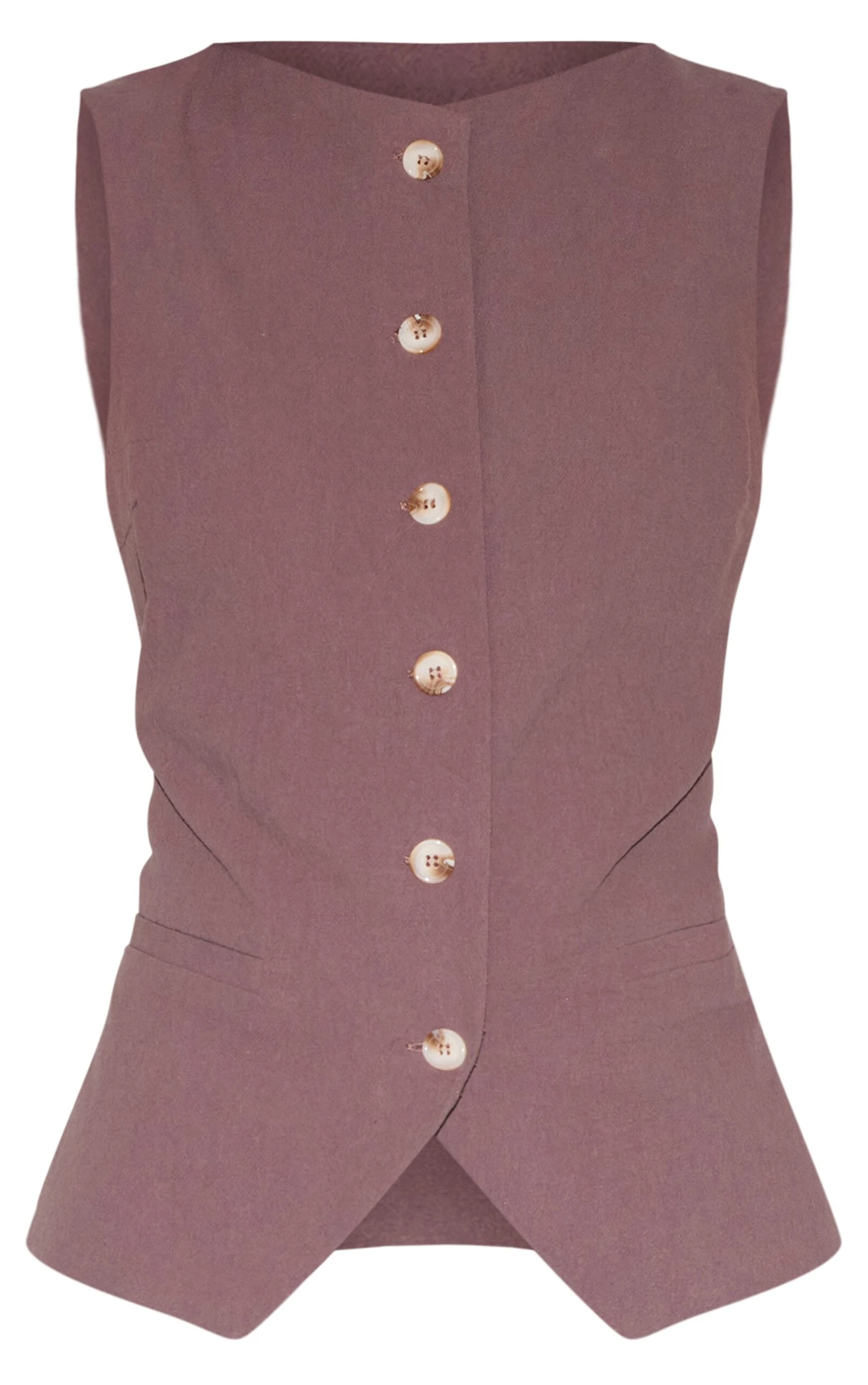 Prettylittlething Dark Brown Linen Look Tailored Vest 5 Prettylittlething Dark Brown Linen Look Tailored Vest - Image 5