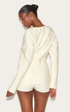 Prettylittlething Cream Bandage Button Up Cardigan Romper -Pretty Little Thing Shop ec4e2107e0c327b7e96086014986032a60842e20 CNM5443 2 cream bandage button up cardigan playsuit