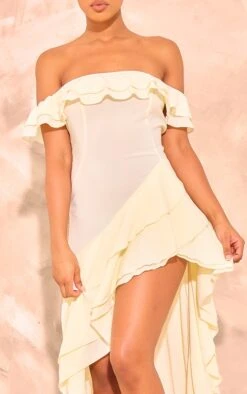Prettylittlething Butter Cream Bardot Ruffle Detail Midi Dress -Pretty Little Thing Shop eca70dd42f490195d9355b9c6e07c094150c019b cnk1060 4