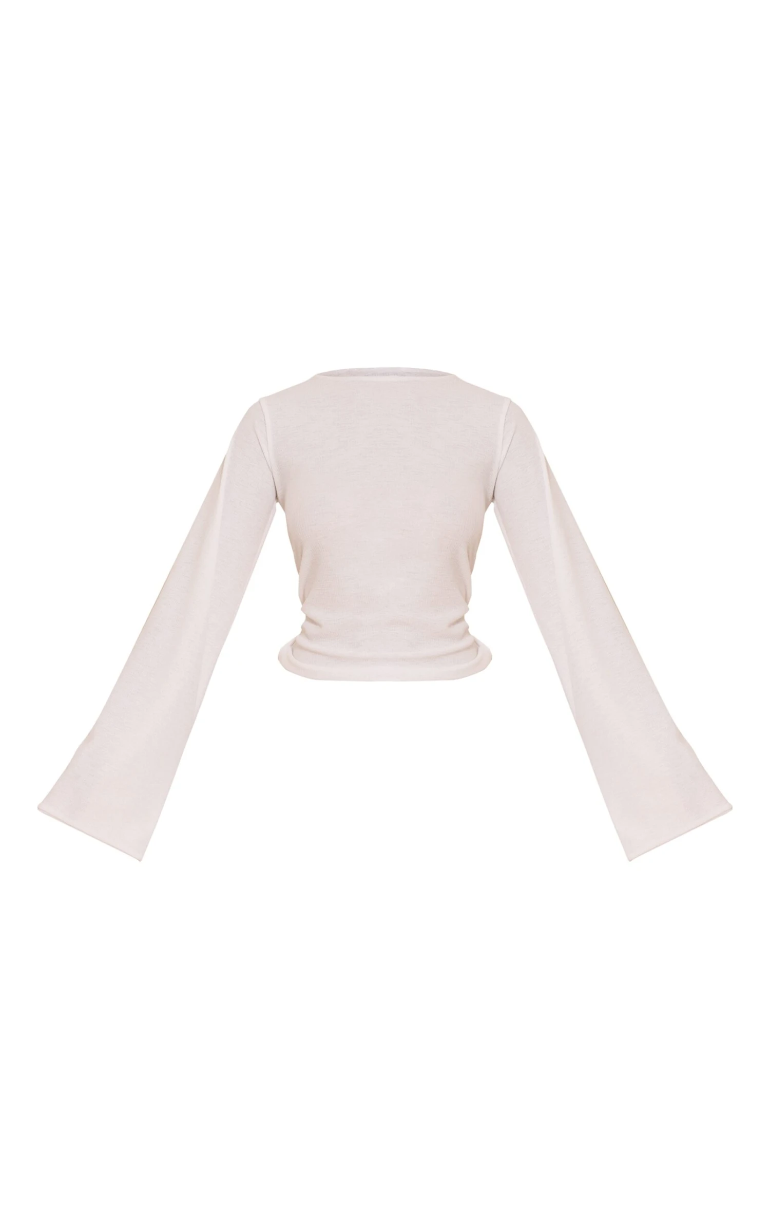 Prettylittlething Ecru Rib Onion Skin Flare Long Sleeve Top - Image 5