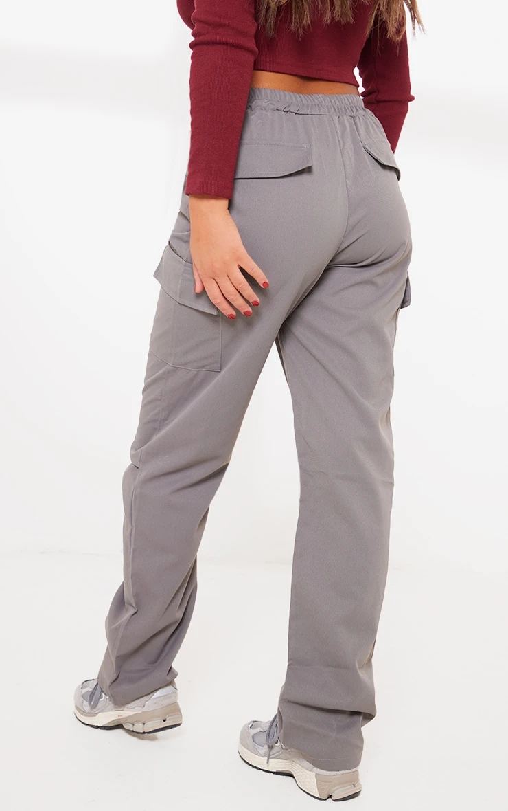 Prettylittlething Grey Elasticated Waist Straight Leg Cargo Pants 3 Prettylittlething Grey Elasticated Waist Straight Leg Cargo Pants - Image 3