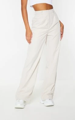Prettylittlething Stone Peach Skin Straight Leg Pants