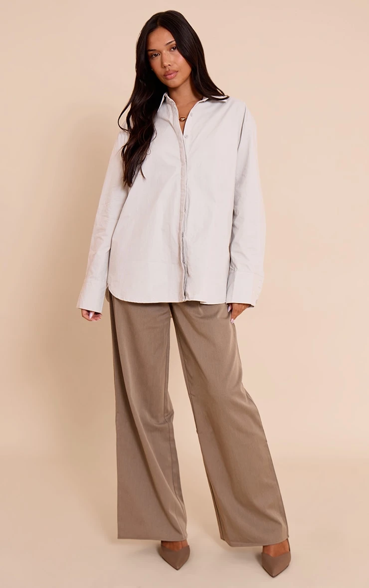 Prettylittlething Light Grey Cotton Oversized Cuff Shirt - Image 3