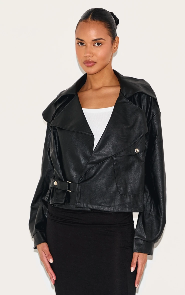 Prettylittlething Black Textured Look Faux Leather Biker Jacket 1 Prettylittlething Black Textured Look Faux Leather Biker Jacket