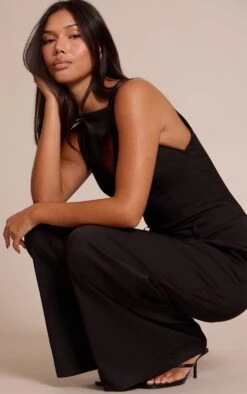 Prettylittlething Black Woven Key Hole Wide Leg Jumpsuit -Pretty Little Thing Shop edd868e7ac377ab3ab40adc31cc6e9768f396705 CNO3063 4 black woven key hole wide leg jumpsuit