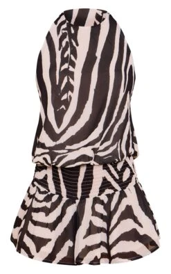 Prettylittlething Nude Zebra Print Chiffon Halterneck Romper -Pretty Little Thing Shop edf0e100b6c482fdb76eb41bb27bda8f1012145d CNM7301 5 nude zebra print chiffon halterneck playsuit