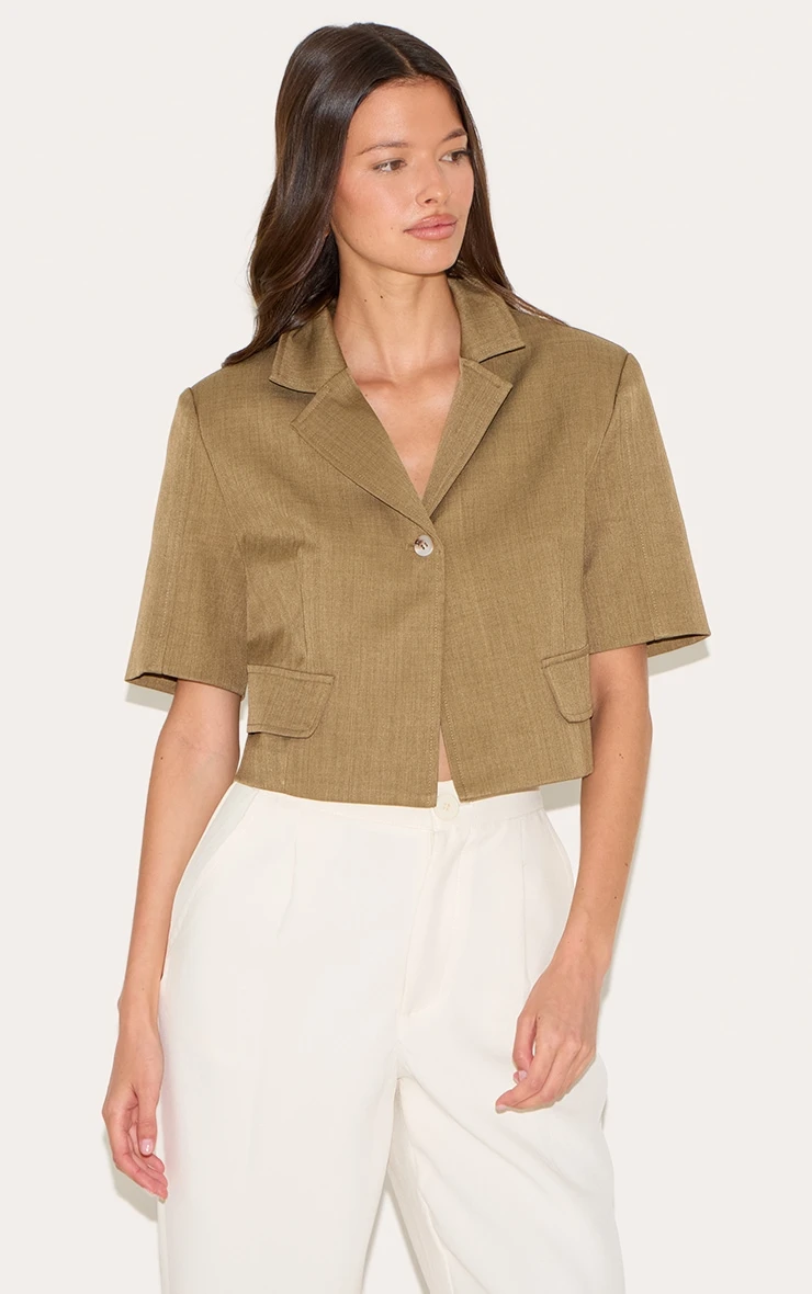 Prettylittlething Khaki Cropped Super Boxy Blazer 1 Prettylittlething Khaki Cropped Super Boxy Blazer