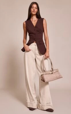 Prettylittlething Chocolate Tailored Style Longline Denim Vest -Pretty Little Thing Shop ee8e79cd441e6f04c99664c63ad9adbe6901ab5c CNN2991 3 chocolate tailored style longline denim waistcoat