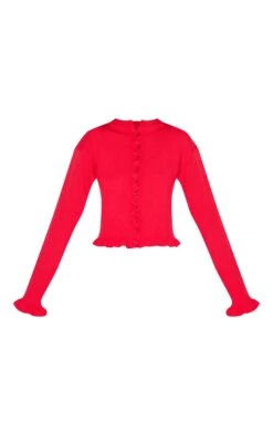Prettylittlething Red Knit Ruffle Detail Cardigan -Pretty Little Thing Shop eef42cf93347e2f120fba24e86e3cf86002beadf CNM7660 5 red knit ruffle detail cardigan