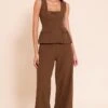 Chocolate Woven Button Detail Wide Leg Jumpsuit -Pretty Little Thing Shop eef6154690ce917b00618b7a57e00d1ba846277f CNO0486 1 chocolate woven button detail wide leg jumpsuit