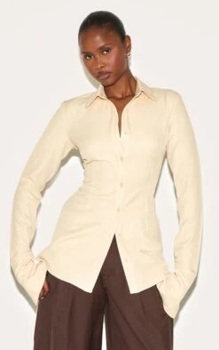 Prettylittlething Butter Yellow Woven Fitted Shirt